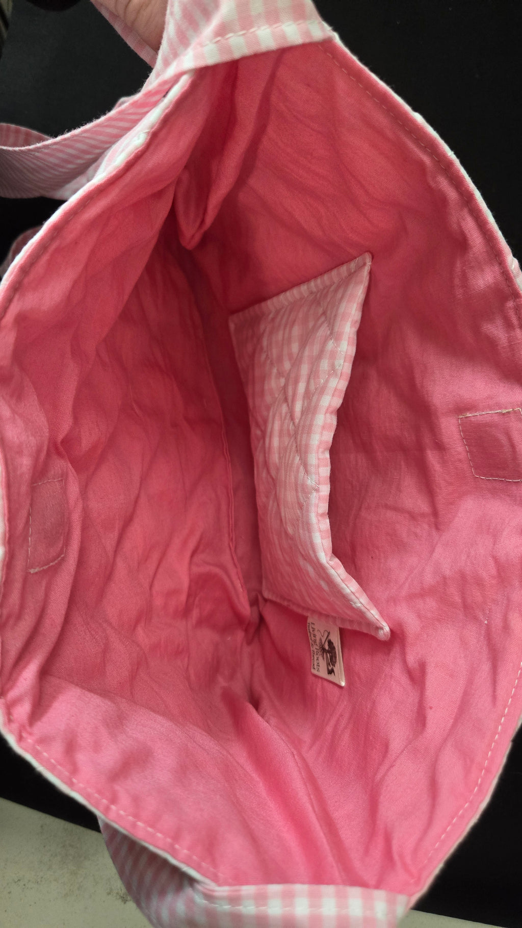 Pink Gingham Quilted Ruffle Crossbody Bag