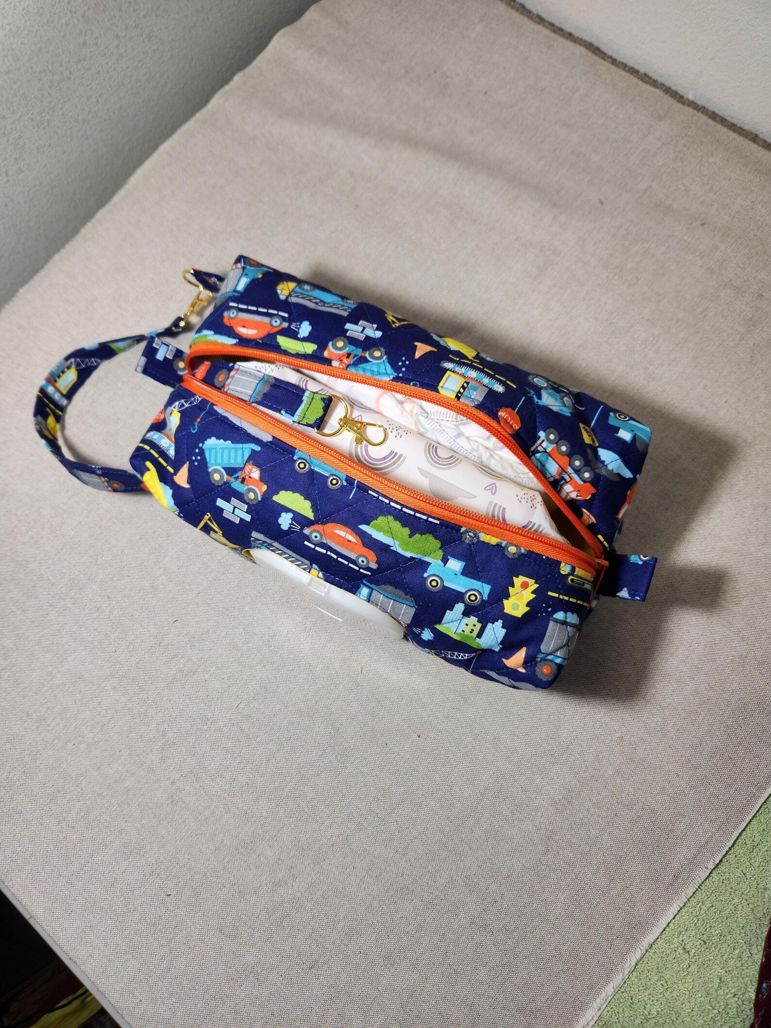 Construction Print Diaper & Wipes Pouch